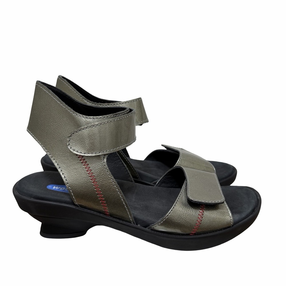 Wolky Anantara Patent Leather Ankle Strap Heeled Sandals‎ EU 40 US 9 Gray MINT